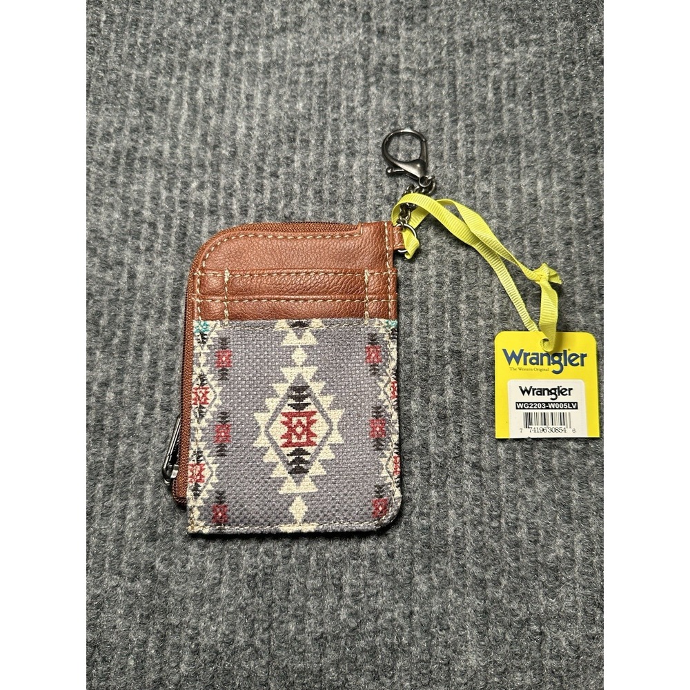 NEW Wrangler Aztec Print Mini Zip Wallet ID Credit Card Holder Case Light Coffee